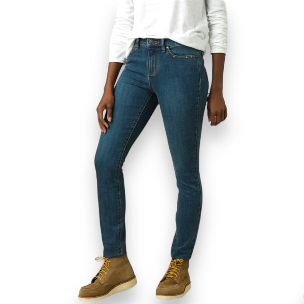NWT prAna Sienna Skinny Jean, stretch denim, true blue medium wash size 0 short